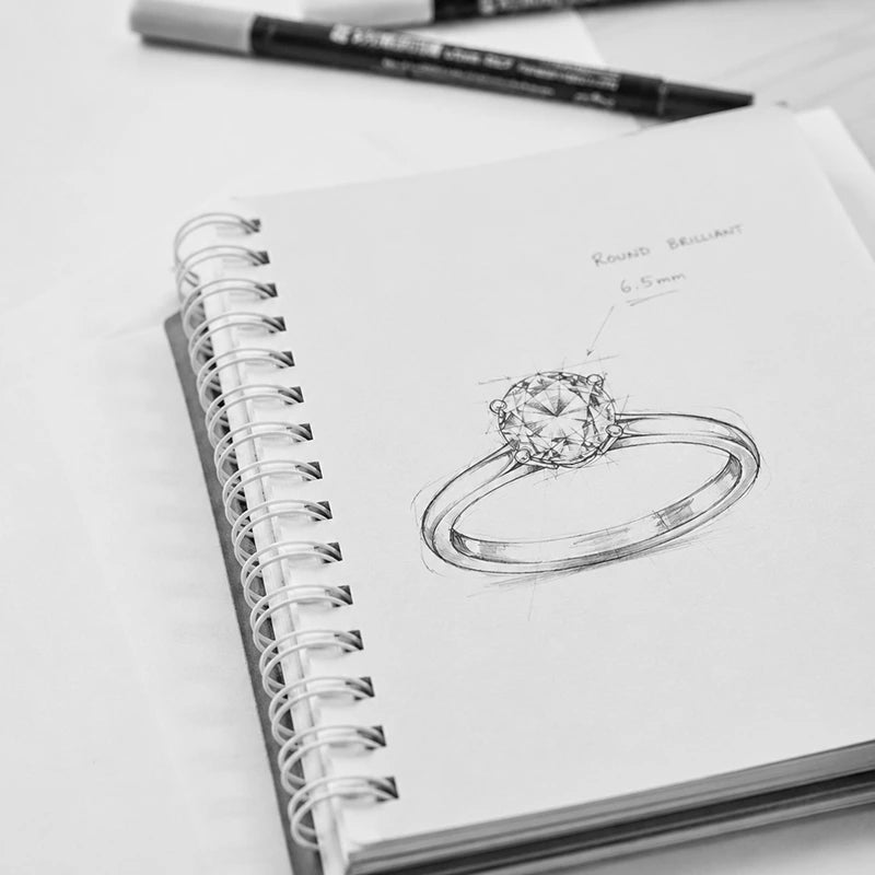 Szkic pierścionka solitaire — atelier Marcina Tymiŀskiego